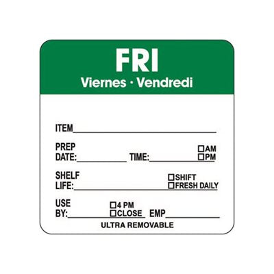 Fri Viernes Vendredi Prep / Use By Label