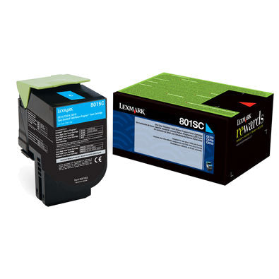 OEM Lexmark 801SC Cyan Toner Cartridge for CX310, CX410, CX510 [2,000 Pages]