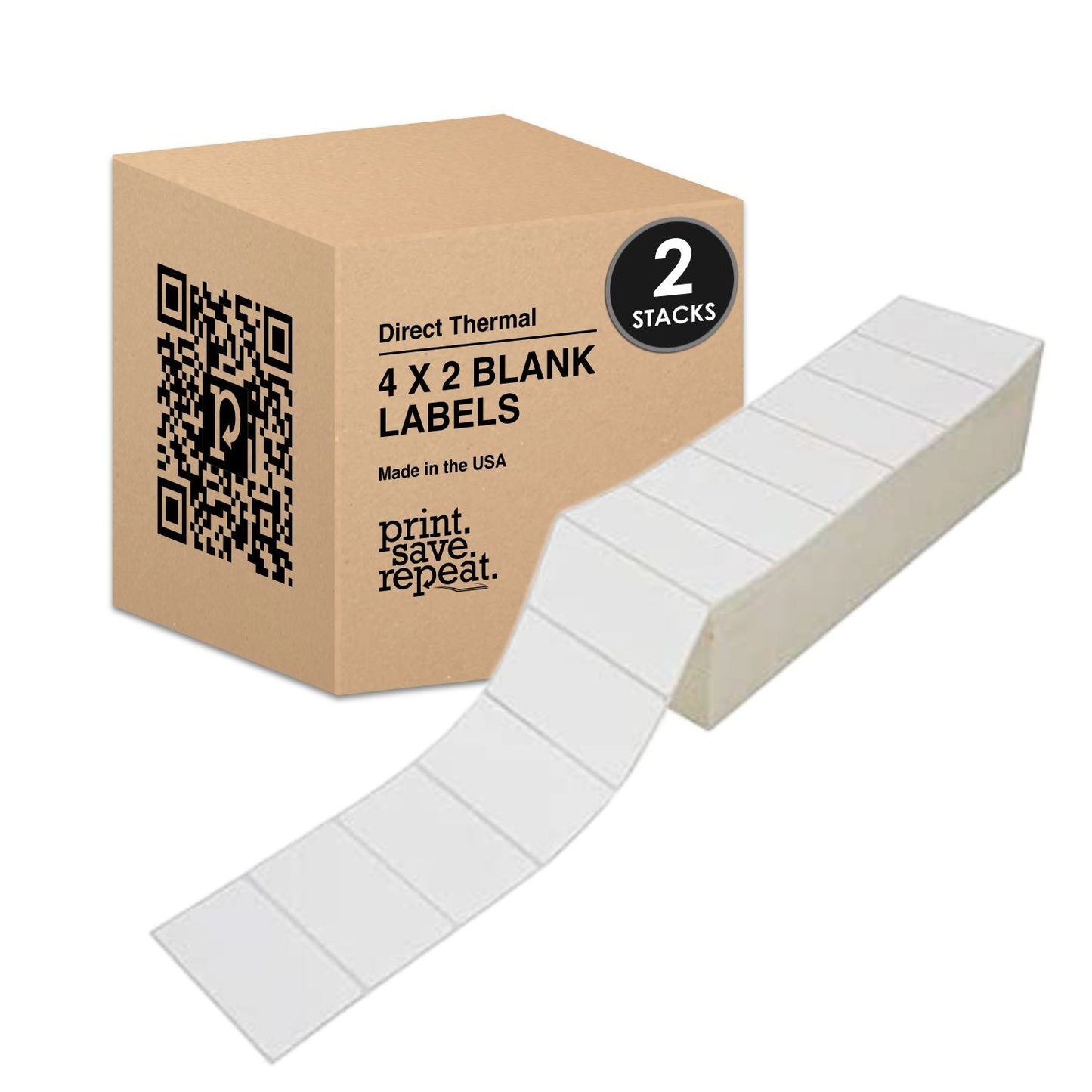 4" x 2" Direct Thermal Labels | Fanfold | 6,000 Stack | 2 Pack